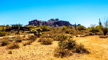 Lost Dutchman State Park with Superstition Mountain in the background clipart