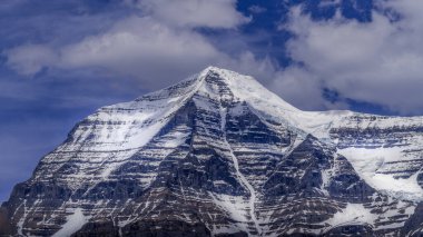 An Unusual sight. The top of Mount Robson, the highest peak in the Canadian Rockies, British Columbia, Canada on a clear day. It is usually covered under a cloud blanket