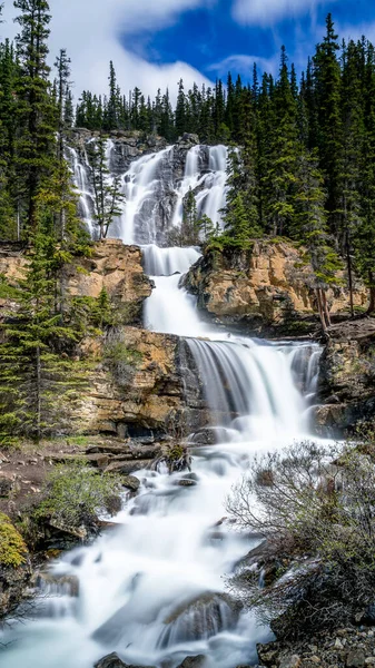 Foto Larga Exposición Tangle Falls Parque Nacional Jasper Alberta Canadá — Foto de Stock