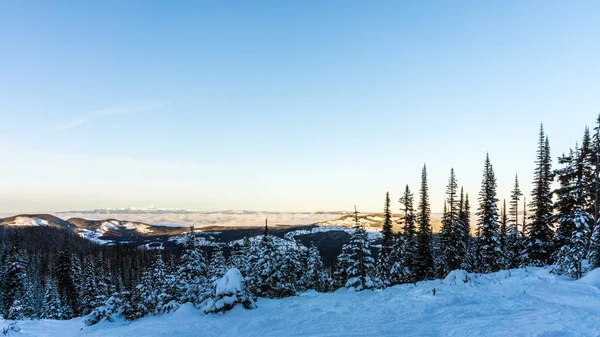 Pohled z vrcholu vysoké hory nad přikryl oblak valley — Stock fotografie