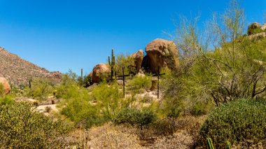 Arizona Çölü'nde bir yamaca üç haçlar