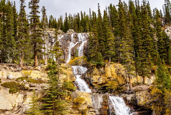 Tangle Falls a lo largo de la pista de hielo en el Parque Nacional Jasper — Foto de Stock