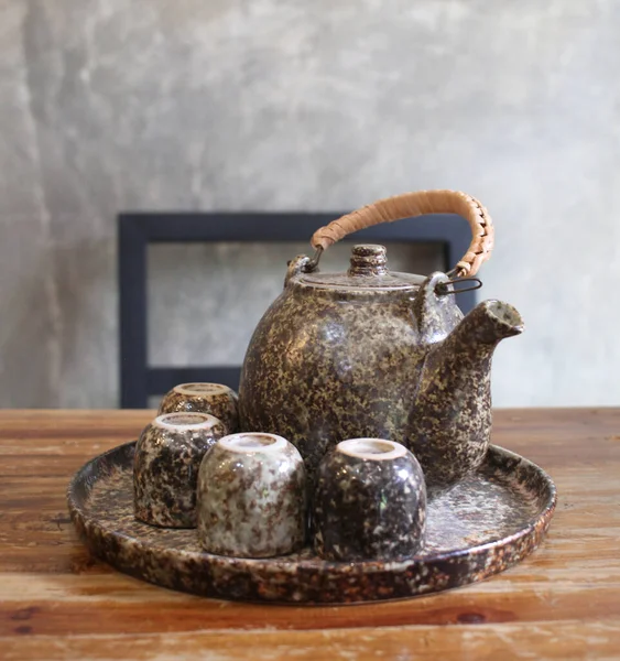 Chá Frescura Orgânica Saudável Quente Caseiro Bule Xícaras Pequenas Fundos — Fotografia de Stock