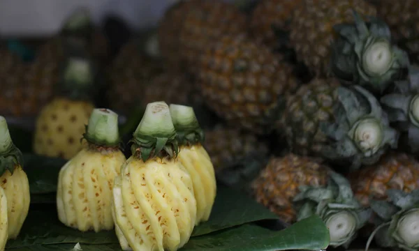 Fresh Peel Yellowish Juicy Pineapple Organic Farm Thailand Advertisement Backgrounds — Zdjęcie stockowe