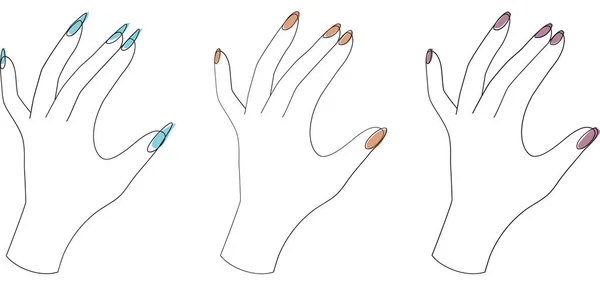 Forma de uñas de arte de línea en la mano sobre fondo blanco. Uña abstracta para el diseño del concepto de manicura. — Vector de stock