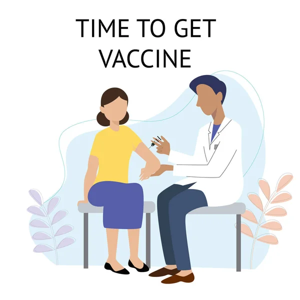 Ο γιατρός κάνει την ένεση του εμβολίου στον ασθενή, φορέα σχεδιασμού της υγειονομικής περίθαλψης. Coronavirus πρόληψη, ιατρική απεικόνιση Διανυσματικά Γραφικά