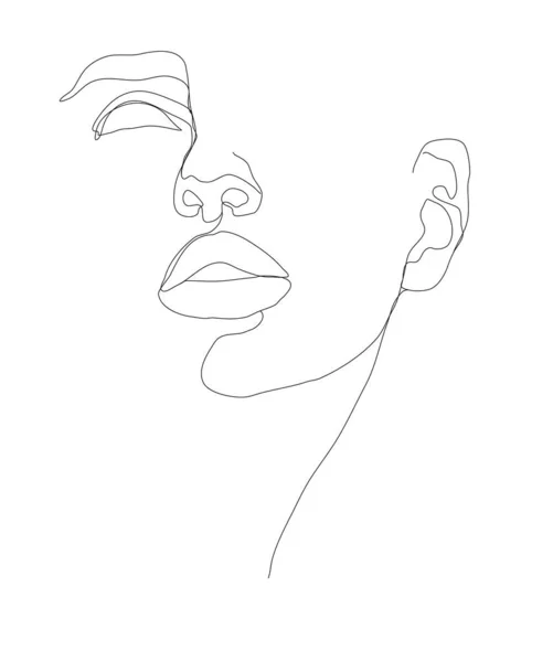 Linear woman face. Beautiful Line art portrait — 图库矢量图片