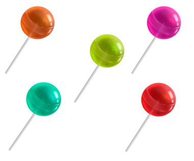 Beş tane çok renkli lolipop seti.