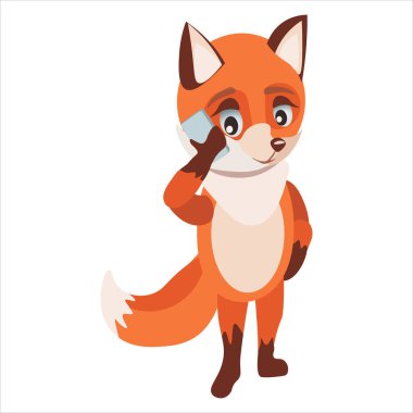 Küçük kızıl tilki cep telefonundan konuşuyor.