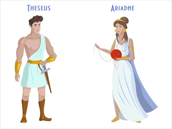 Vector kunst Theseus en Ariadne met een draad — Stockvector