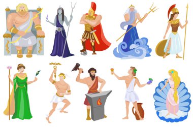 Vector set of greek Olympic Gods cartoon clipart