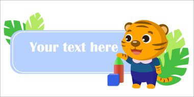 Küp oynayan sevimli kaplanlı vektör etiketi