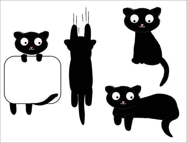 成群结队的黑猫在偷窥，躺在床上 — 图库矢量图片
