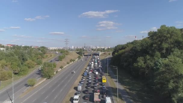 Вид Повітря Дорожнє Варення Великому Місті Час Пік — стокове відео