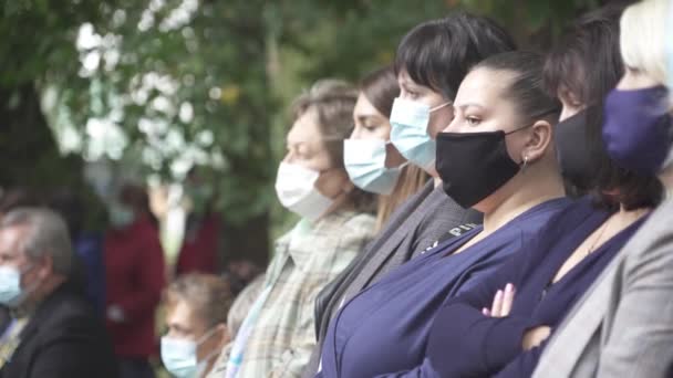 Kij Ukraina Dziernika 2020 Ludzie Maskach Spotkaniu — Wideo stockowe
