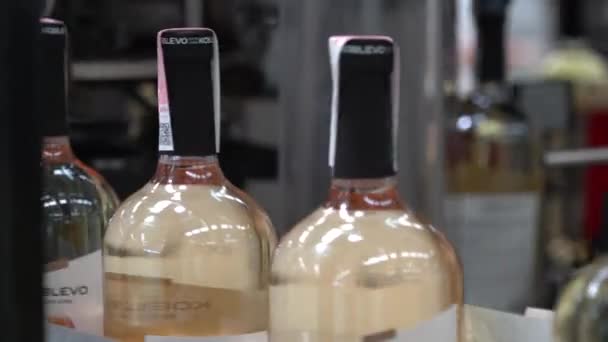 Imágenes Lentas Del Transportador Con Botellas Vino Planta Koblevo — Vídeos de Stock