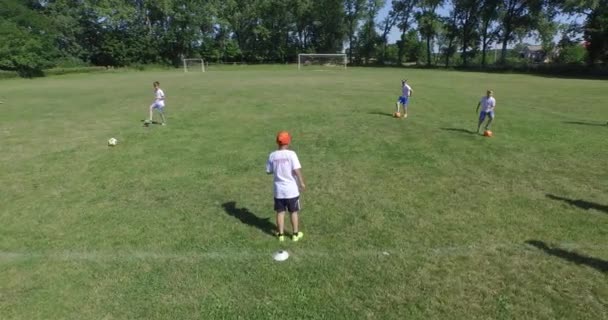 Treinamento na escola de futebol, 4k (aéreo ) — Vídeo de Stock