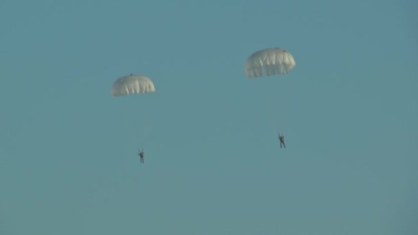 Twee parachutisten afdalen naar land — Stockvideo