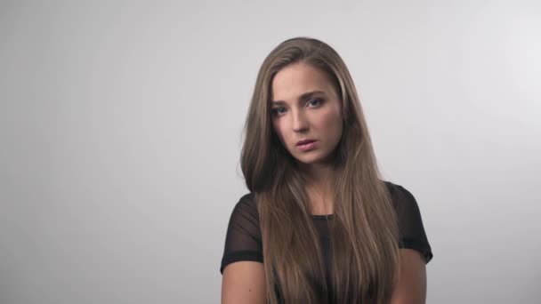 Portrait of sad depressed girl thinking about something — Stock Video