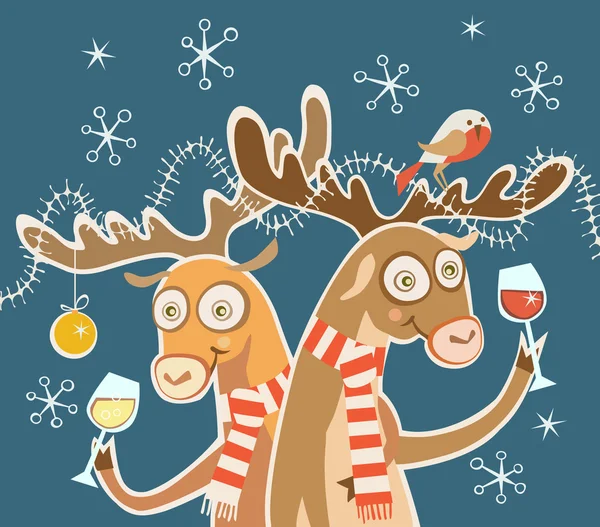 Christmas card with cartoon deer — Stock Vector