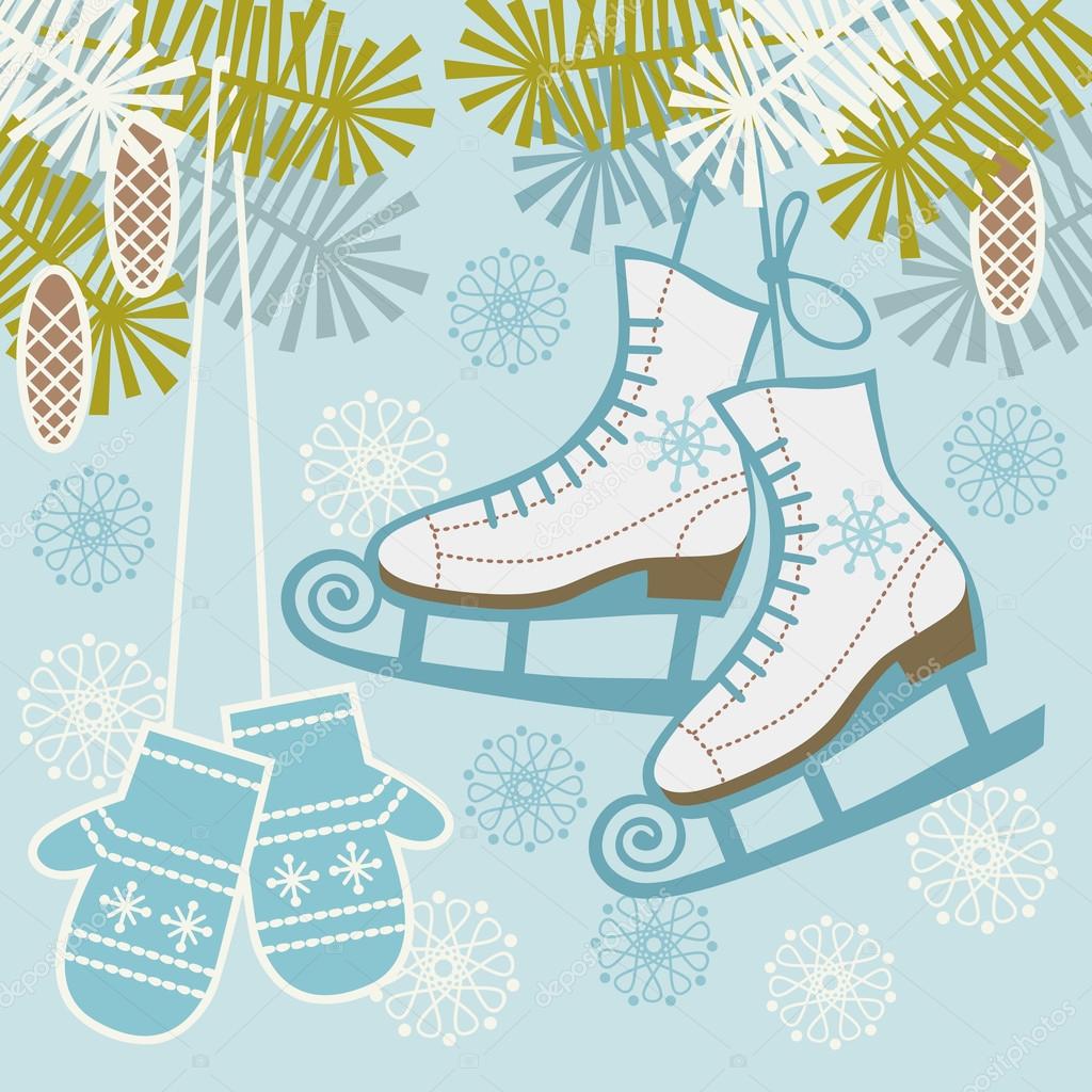 Retro ice figure skates and mittens