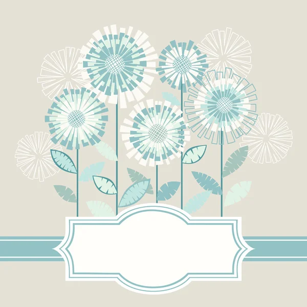 Fondo con fiore azzurro stilizzato, foglie — Vettoriale Stock