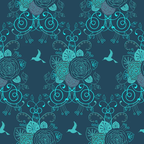 Fondo floral azul oscuro — Vector de stock