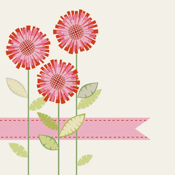 花とリボンの背景 — ストックベクタ