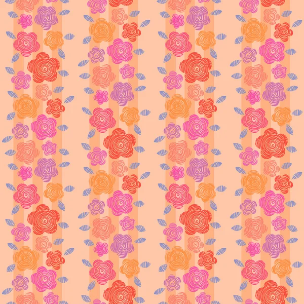 Fundo listrado com flores de doodle — Vetor de Stock