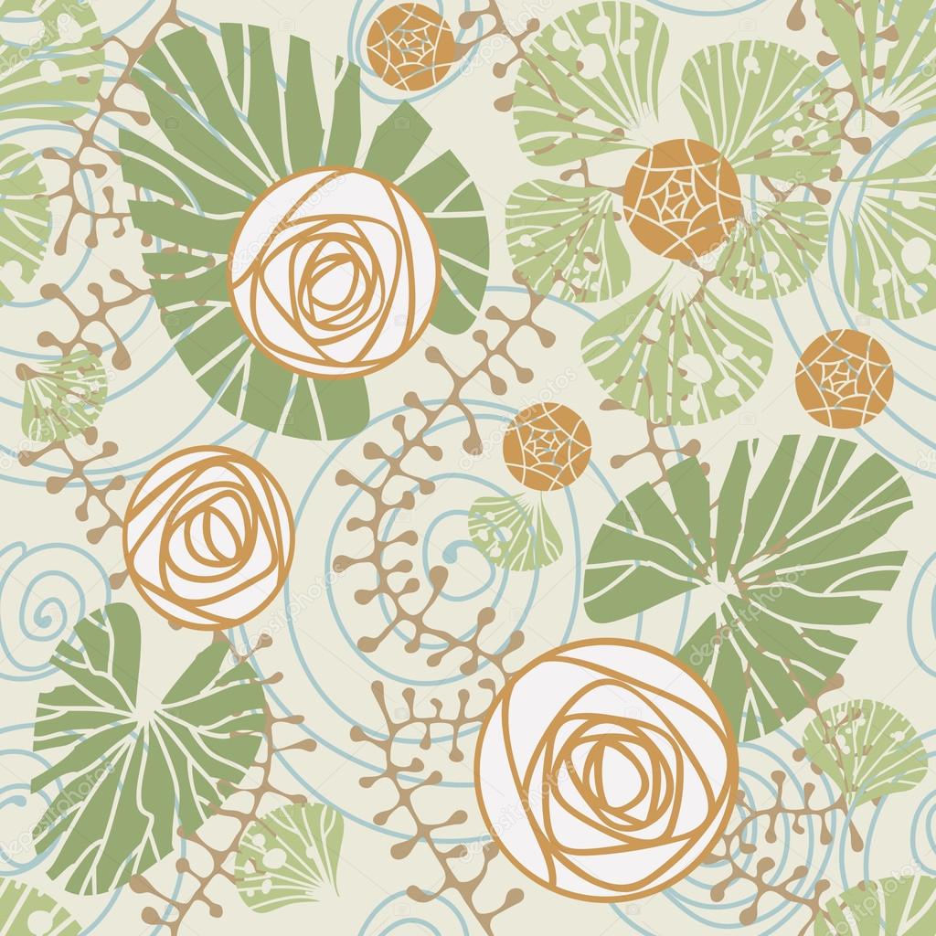 Seamless floral pattern with pond