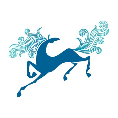 Dört nala koşan at simgesi. Dekoratif illüstrasyon