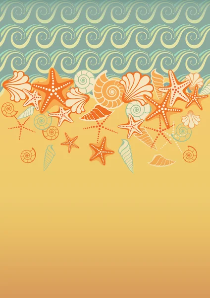 Sea beach background with shells — Stock Vector