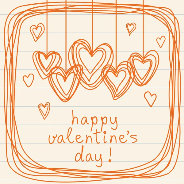 Valentine doodles card with hearts — Stock Vector