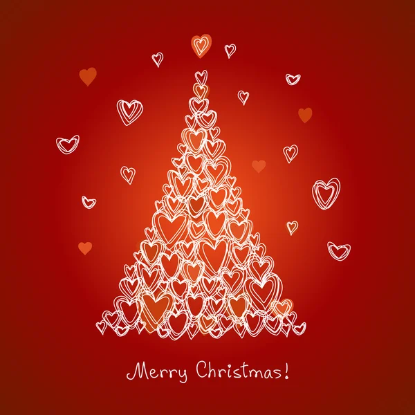 Arbre de Noël de cœurs de gribouillis — Image vectorielle