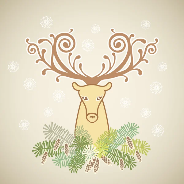 Head of deer with branches of pine — Stock Vector