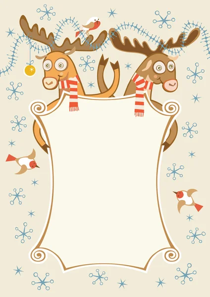 Marco de Navidad con venado cómico — Vector de stock