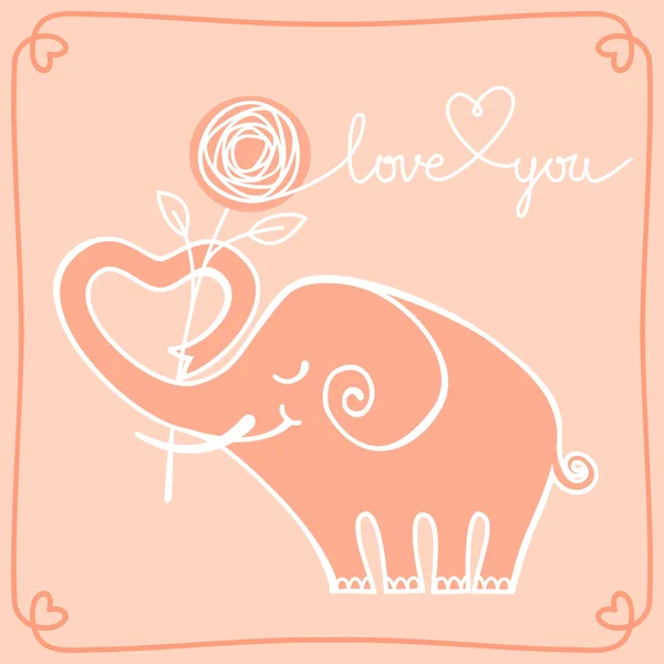 Tarjeta linda de San Valentín con elefante — Vector de stock