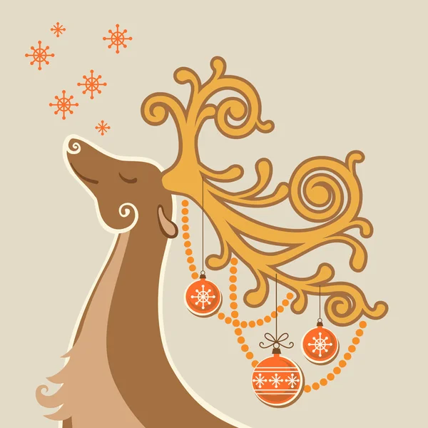 Carte de Noël avec cerf, décoration — Image vectorielle