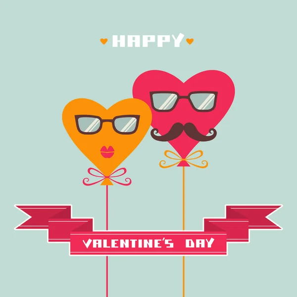 Tarjeta de San Valentín con corazones hipster — Vector de stock