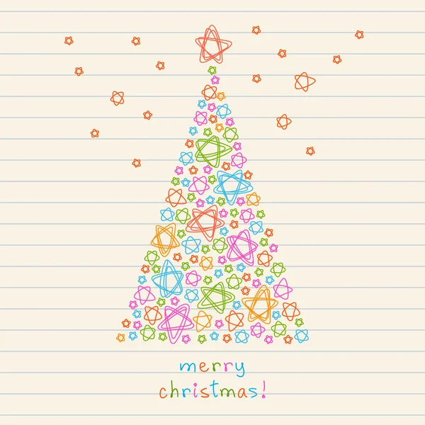 Christmas tree made from stars of doodles — Stock Vector