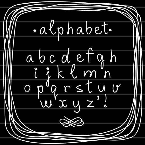 Lindo alfabeto garabato y marco — Vector de stock