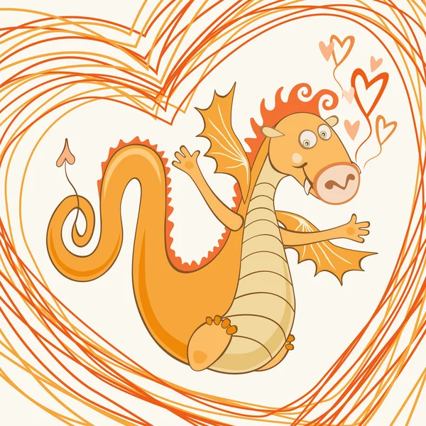 Dibujos animados alegre dragón enamorado — Vector de stock