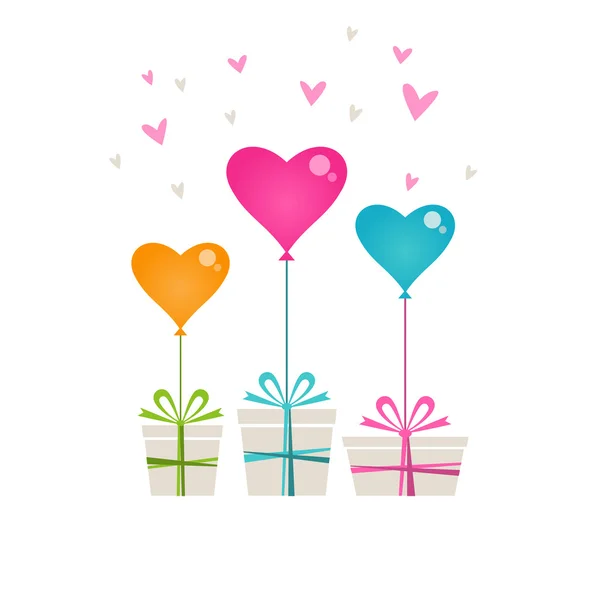 Gifts with balloon of hearts — Stock Vector