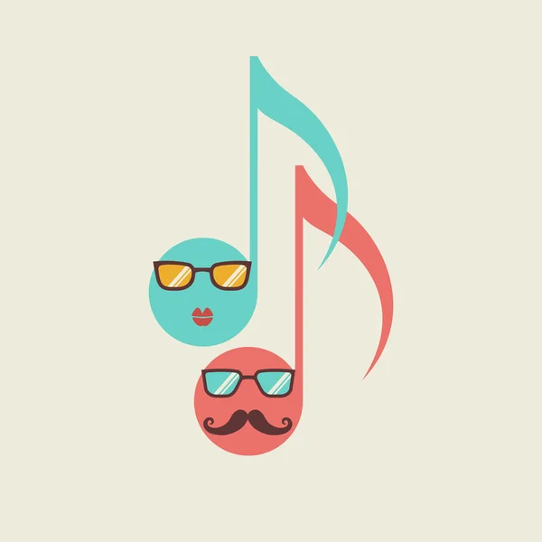 Icône hipster musicale avec des notes — Image vectorielle