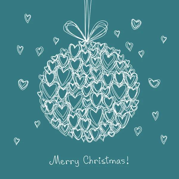 Bola de Navidad hecha de pequeños corazones de garabatos — Vector de stock