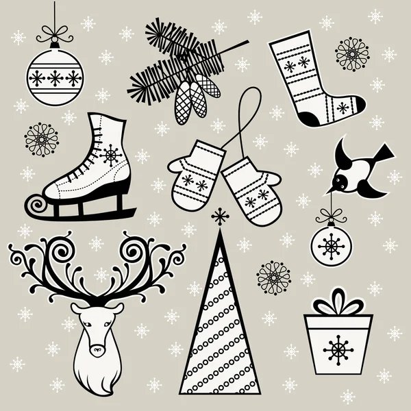 Conjunto de iconos de invierno de Navidad — Vector de stock