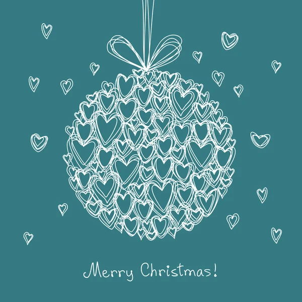 Bola de Natal feita de pequenos corações de rabiscos Vetores De Stock Royalty-Free