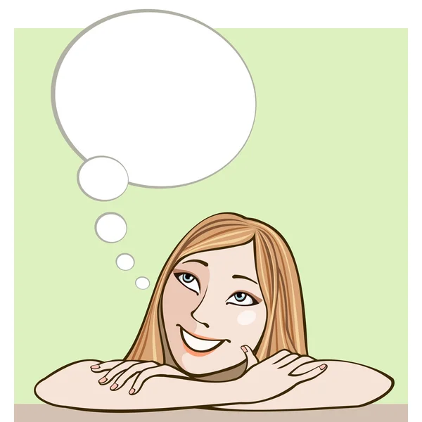 Smiling woman with thought bubble — Stock Vector