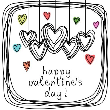 Valentine doodles card with hearts clipart