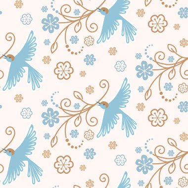 Seamless pattern with birds, flowers clipart